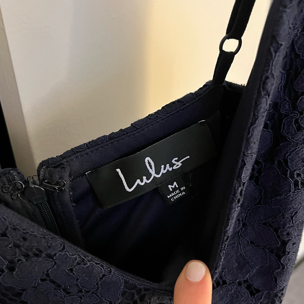 NWOT! Wish Me Luxe Navy Blue Lace Skater Dress - Picture 6 of 9